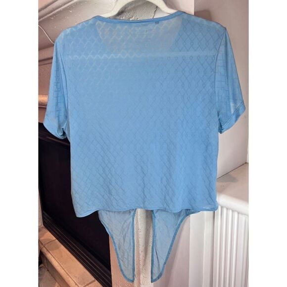 Gymshark Women’s Sheer Blue Tie Front Crew Neck Crop T-shirt Size Medium - Picture 2 of 6